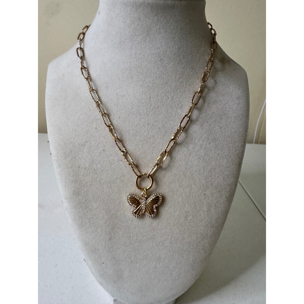 Ettika 18K Gold Plated Clear Crystal Rhinestone Butterfly Charm Chain Necklace